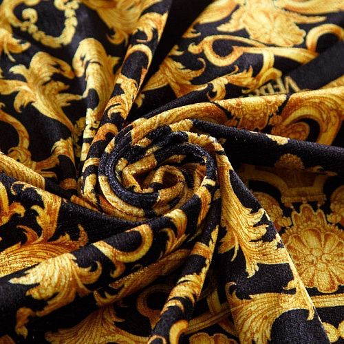 Бархат стрейч 002-12474 черный принтованный