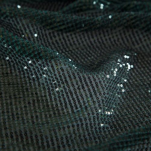 Пайетки на сетке плиссе 055-16382 бутылочный зеленый
