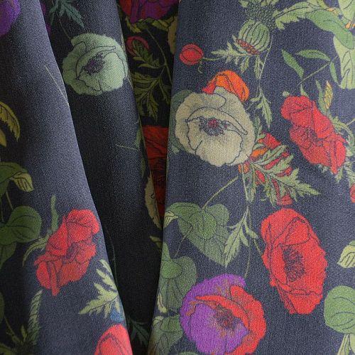 Шелк-вискоза 064-12174 пыльно-синий принтованный