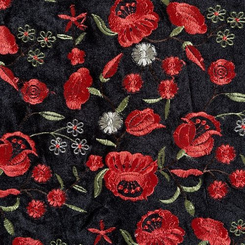 Бархат с вышивкой 002-04257 черный