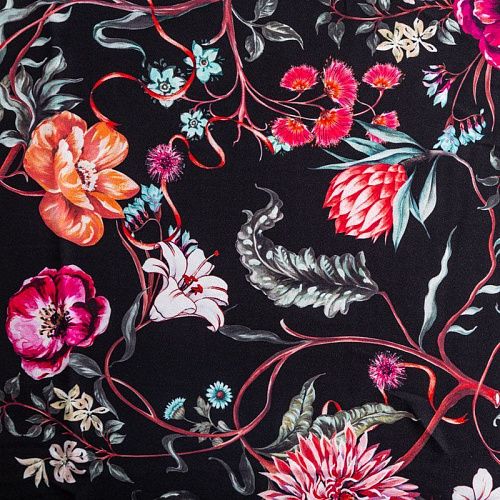 Креп 026-03087 черный принтованный