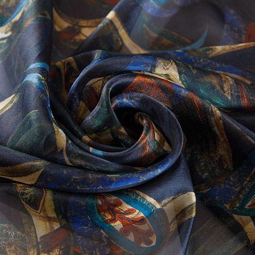 Шифон 068-17399 темно-синий принтованный