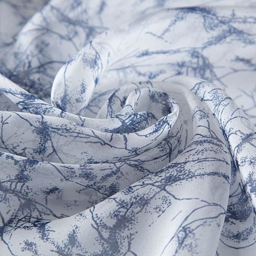 Шифон шелковый 068-20067 молочный принтованный