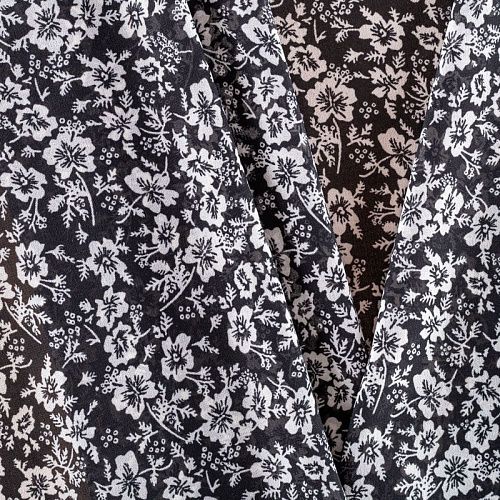 Креп-шифон 027-01437 черный принтованный