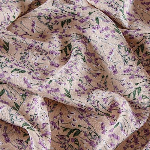 Лен-вискоза 035-13866 разбеленный персиковый принтованный