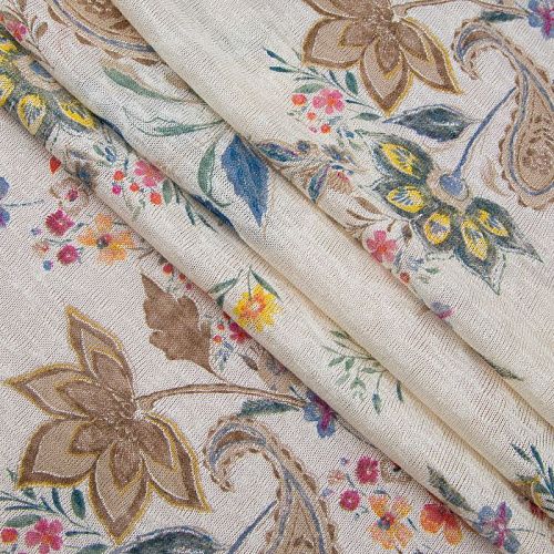 Трикотаж льняной 056-20088 экрю принтованный