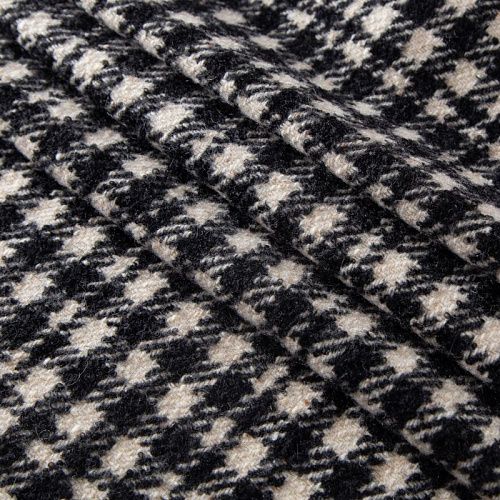Ткань пальтовая 040-20248 молочно-черный клетка