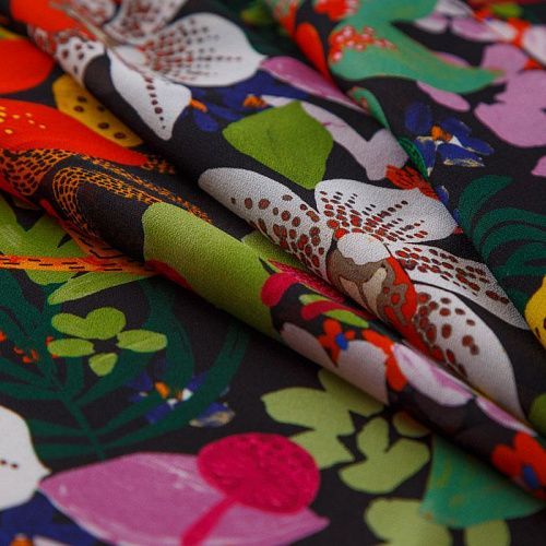 Креп-шифон 027-16198 черный принтованный