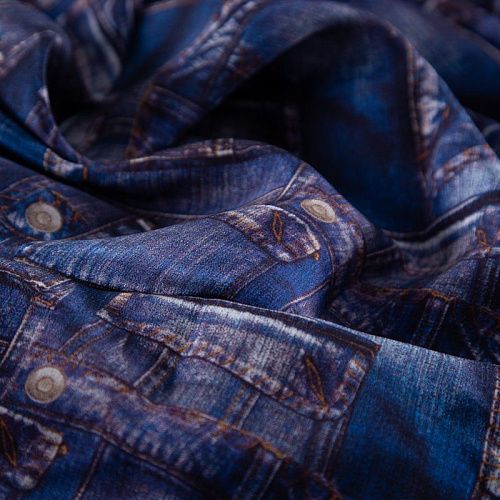 Крепдешин шелковый 028-20287 синий принтованный