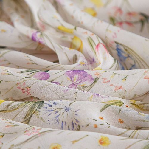 Шифон шелковый 068-19177 молочный принтованный