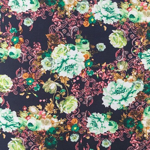 Креп-шифон К07-131 черный принтованный