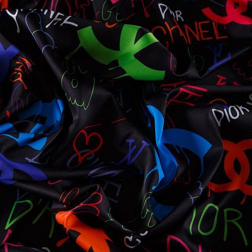 Шелк синтетический 065-13930 черный принтованный