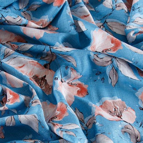 Лен-вискоза 035-13864 голубой принтованный