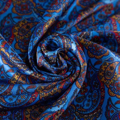 Твил-шелк натуральный 064-19918 синий принтованный